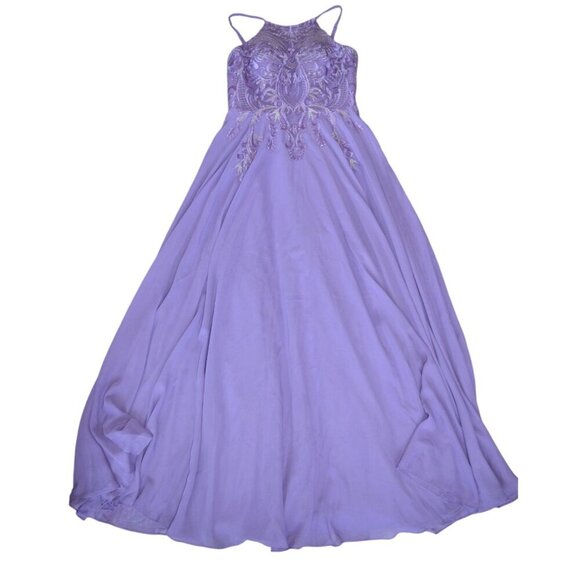 NWT JJ's House Tahiti Purple Lace Chiffon High Neck Prom Gown Dress Size 10 - Picture 11 of 11